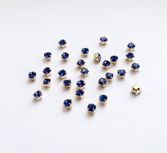 Страз в цапе Preciosa, ss16 (3,8-4 мм), Sapphire в золоте