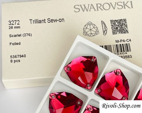 Пришивной треугольник (Sew-on) Swarovski 3272, цвет Scarlet, 28 мм