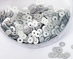 Паєтки Італія, колір - срібло атласний (916W), пласкі 4 мм, 2.5 г