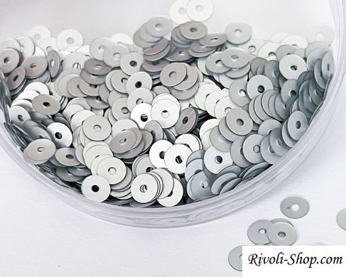 Паєтки Італія, колір - срібло атласний (916W), пласкі 4 мм, 2.5 г