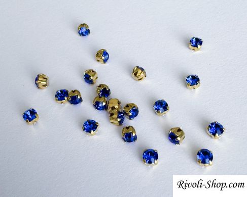 Страз в цапе Preciosa, ss12 (3.2-3.4 мм), Sapphire в золоте
