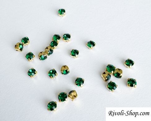 Страз в цапе Preciosa, ss12 (3.2-3.4 мм), Emerald в золоте