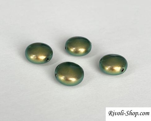 Перли Swarovski, круглий приплющений, (5860), колір - Iridescent Green, 12 мм