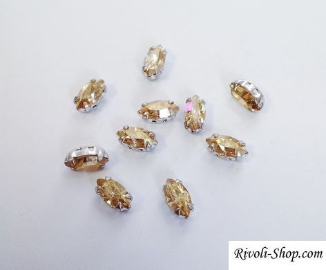 Кришталеві камені Preciosa, в серебрист. оправе, 10x5 мм, Blond Flare