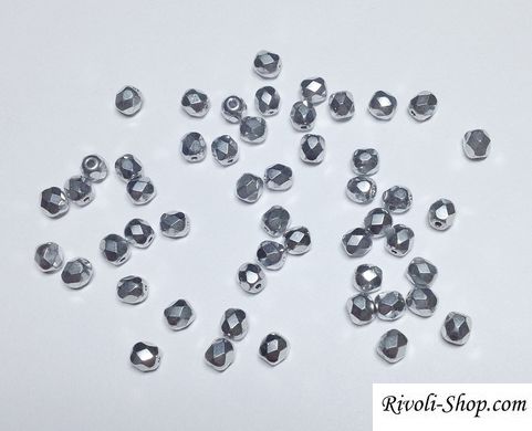 4 мм грановані намистини Preciosa, (00030-27000) сріблясті, 25 шт