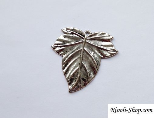 Подвеска лист, 49*47 мм, цвет античное серебро