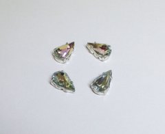 ОПТ, Хрустальные капли Preciosa, в серебр. оправе, цвет - Crystal Vitrail, 10х6 мм, 8 шт