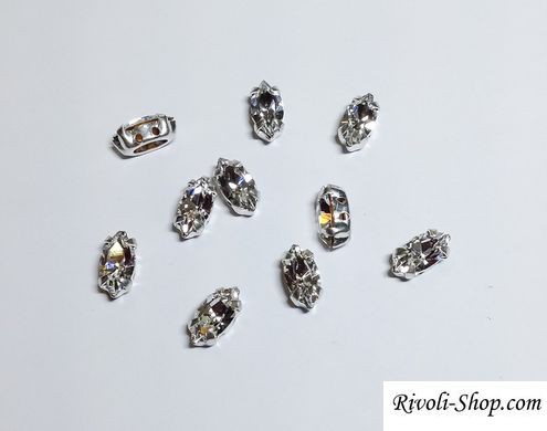 Хрустальные камни Preciosa, в серебрист. оправе, Crystal 10x5 мм