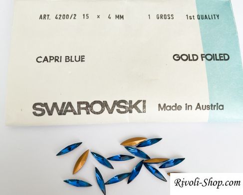 Маркіз (Navette) Австрія, 4200/2, колір - Capri Blue, 15x4 мм