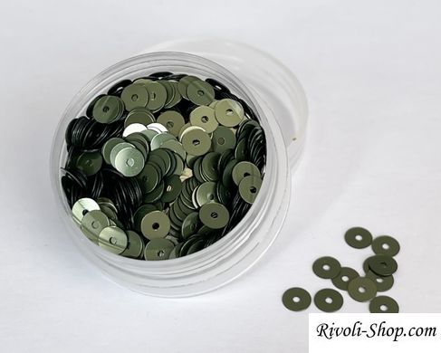 Паєтки Італія, колір - темний оливковий металік (7049), пласкі 4 мм, туба 3 гр
