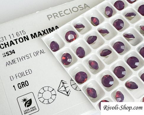 Камушек (chaton Maxima) Preciosa, ss34 (7.2-7.4 мм), цвет Amethyst opal