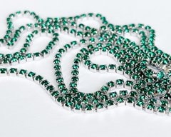 Цепь со стразами Австрия, цвет Emerald, pp14 (1.9-2.1 mm) в серебре