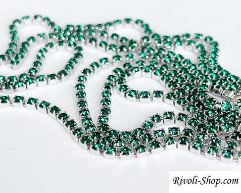 Цепь со стразами Австрия, цвет Emerald, pp14 (1.9-2.1 mm) в серебре