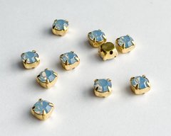Страз в цапе Preciosa, ss29 (6.2-6.4 мм), Light Sapphire Opal в золоте