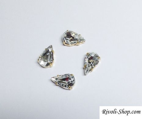 Хрустальные камни Preciosa, в золот. оправе, Crystal, 13*7,8 мм