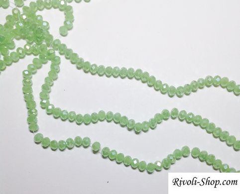 Хрустальные ронделли 6*4 мм, цвет св. зеленый опал радужный