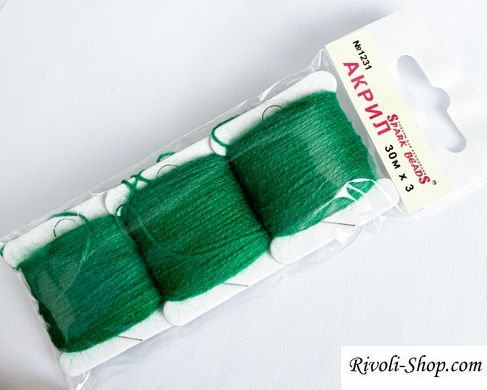 Акрил для вышивки, Вернитас (Литва), цвет № 1231 (зеленый травяной, Eden Green), 1 катушка 30 м