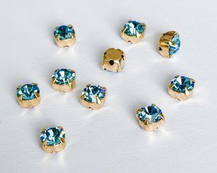 Страз у цапі Preciosa, ss29 (6.2-6.4 мм), Aquamarine в золоті