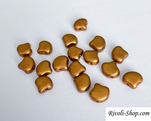 Намистина Ginko, Чехія, пресоване скло, 7.5 мм, 2 отвори, бронзове золото матове (00030-01740), шт
