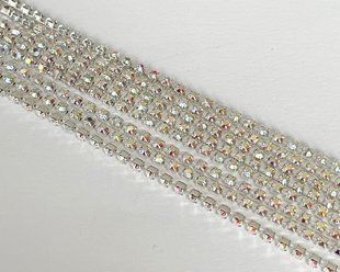 Стразовая цепь Preciosa, ss 6,5 (1,8-1,9 мм), цвет Crystal AB / серебро, 10 см