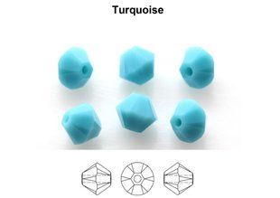 Bead, Austria, turquoise, 4mm Xilion bicone (5328)