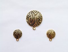 Комплект подвесок круглых 25 мм и 13 мм-2шт, дизайн Пейсли 1, металл содержащий цинк, цвет античное золото