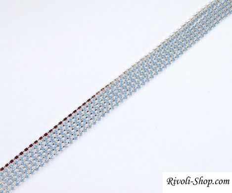 Стразові ланцюги Preciosa, ss 8,5 (2.4-2.5 мм), колір Lt.Sapphire Opal / срібло, 10 см