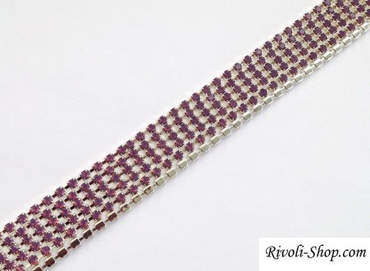 Стразовая цепь Preciosa, цвет Amethyst Opal / серебро, ss12 (3-3.2 мм), 10 см
