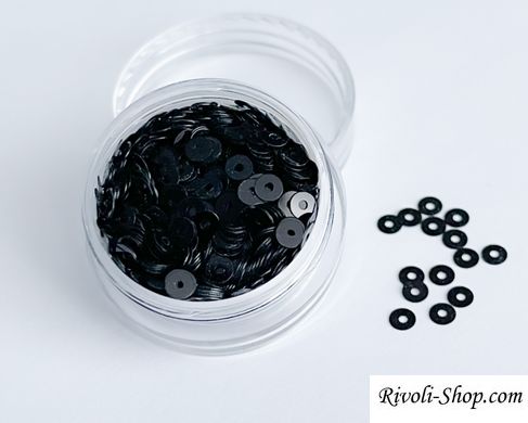 Пайєтки Італія, колір - чорний (9919), пласкі 3 мм, туба 3 гр