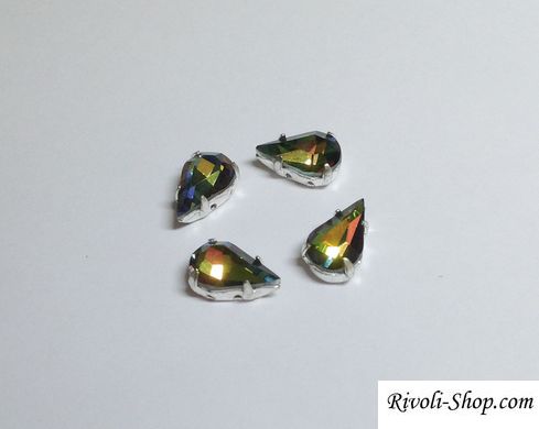 Хрустальные камни Preciosa, в серебр. оправе, 13x7.8 мм, Vitrail Medium