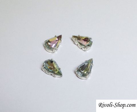 Хрустальные камни Preciosa, в серебр. оправе, Crystal Vitrail, 10х6 мм