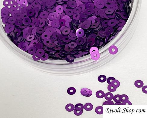 Пайетки Италия, цвет - фиолетовый металлик (5389), плоские 3 мм, 2.5 гр