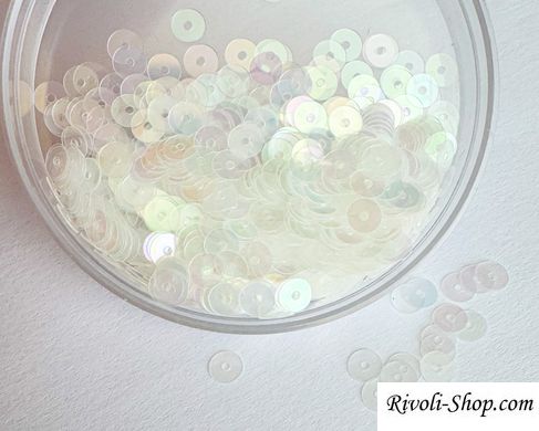 Паєтки Італія, колір - білий прозорий райдужний (101), пласкі 4 мм, 2.5 гр